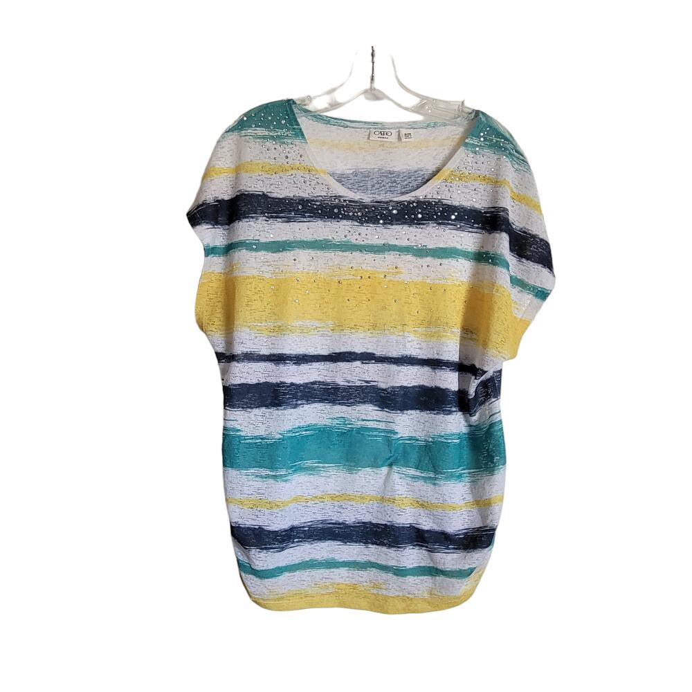 CATO Women's‎ Top Size 18/20W Sleeveless Striped Stud Beach Tropical Summer